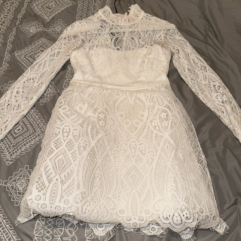 Lulu's White Lace Long Sleeve Dress